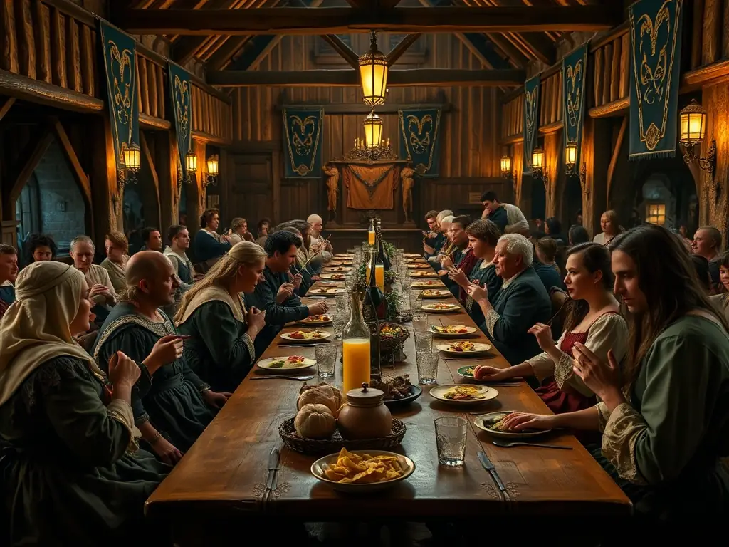 A group of people participating in a cultural event, such as a medieval feast or a traditional music performance, organized by the organization.