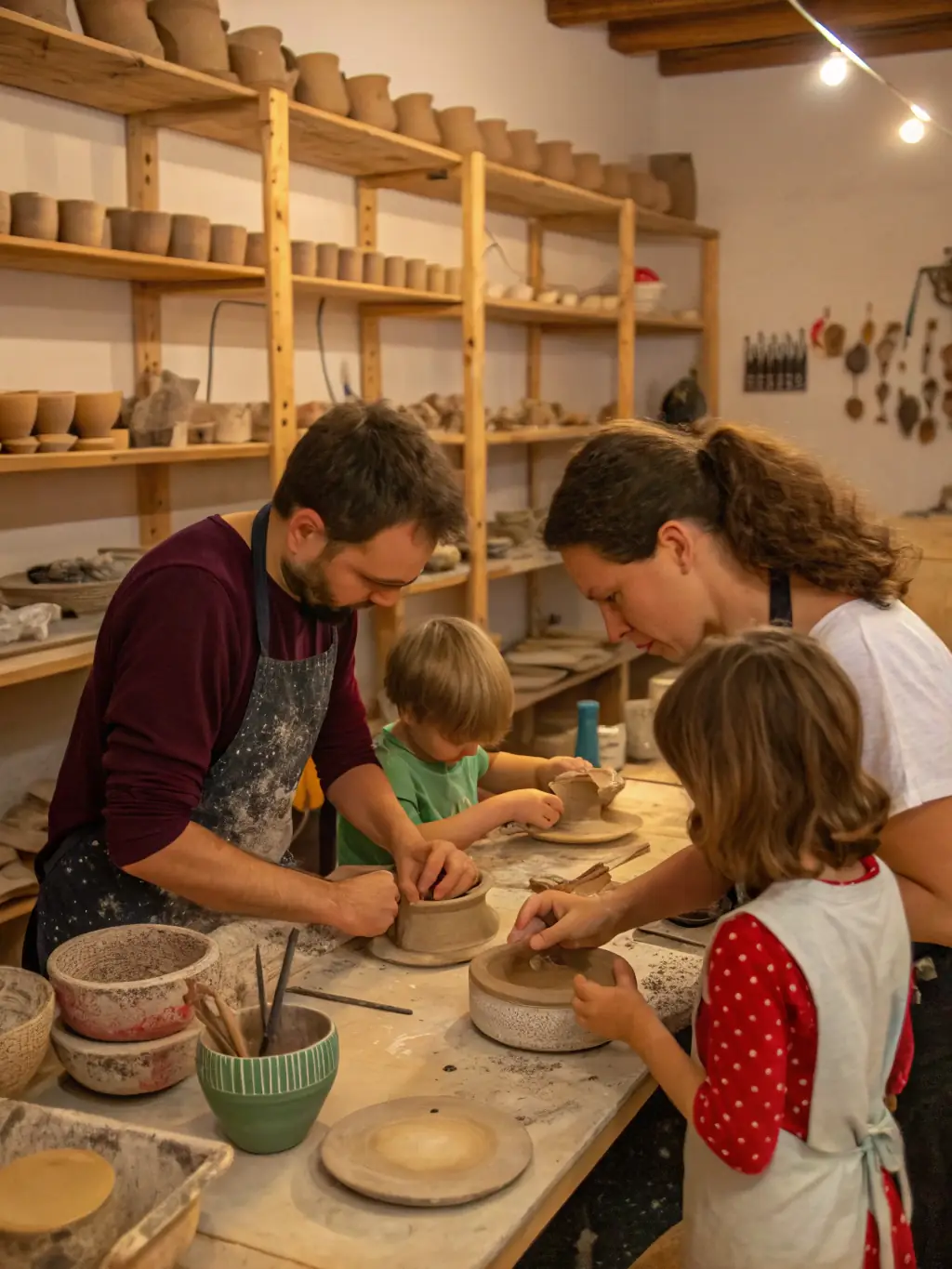 A photo of a group of children participating in a historical crafts workshop, learning traditional skills and creating their own artifacts.
