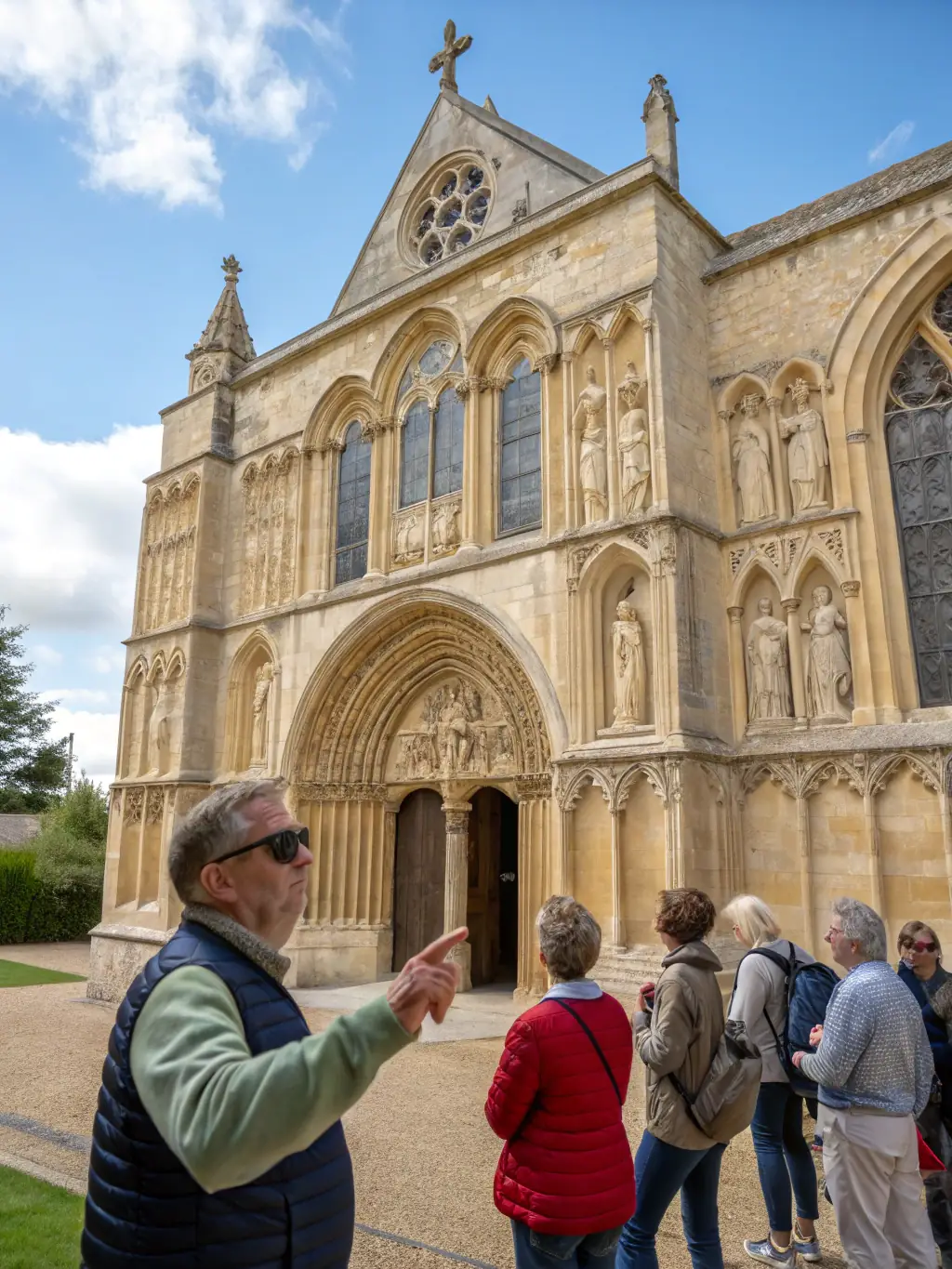 A picture of a guided tour of a historical site, with a knowledgeable guide explaining the significance of the location.